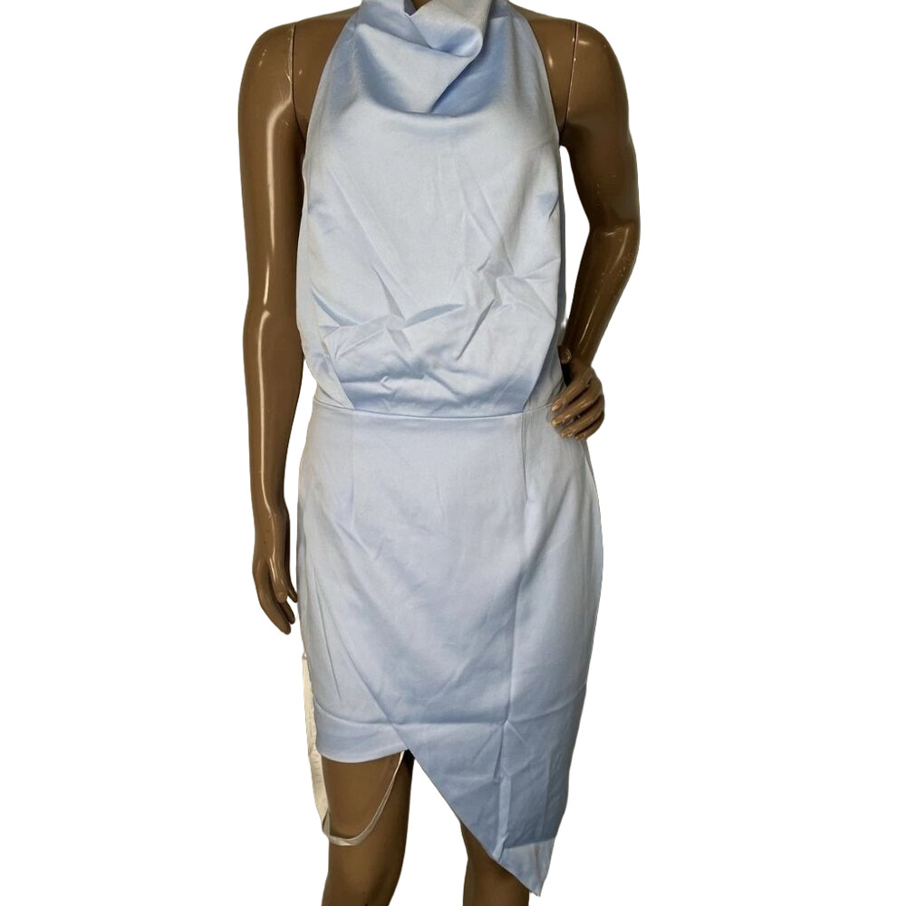 NEW ELLIATT Mini Dress Baby Blue Size M Camo Halter Asymmetric Hem Sleeveless